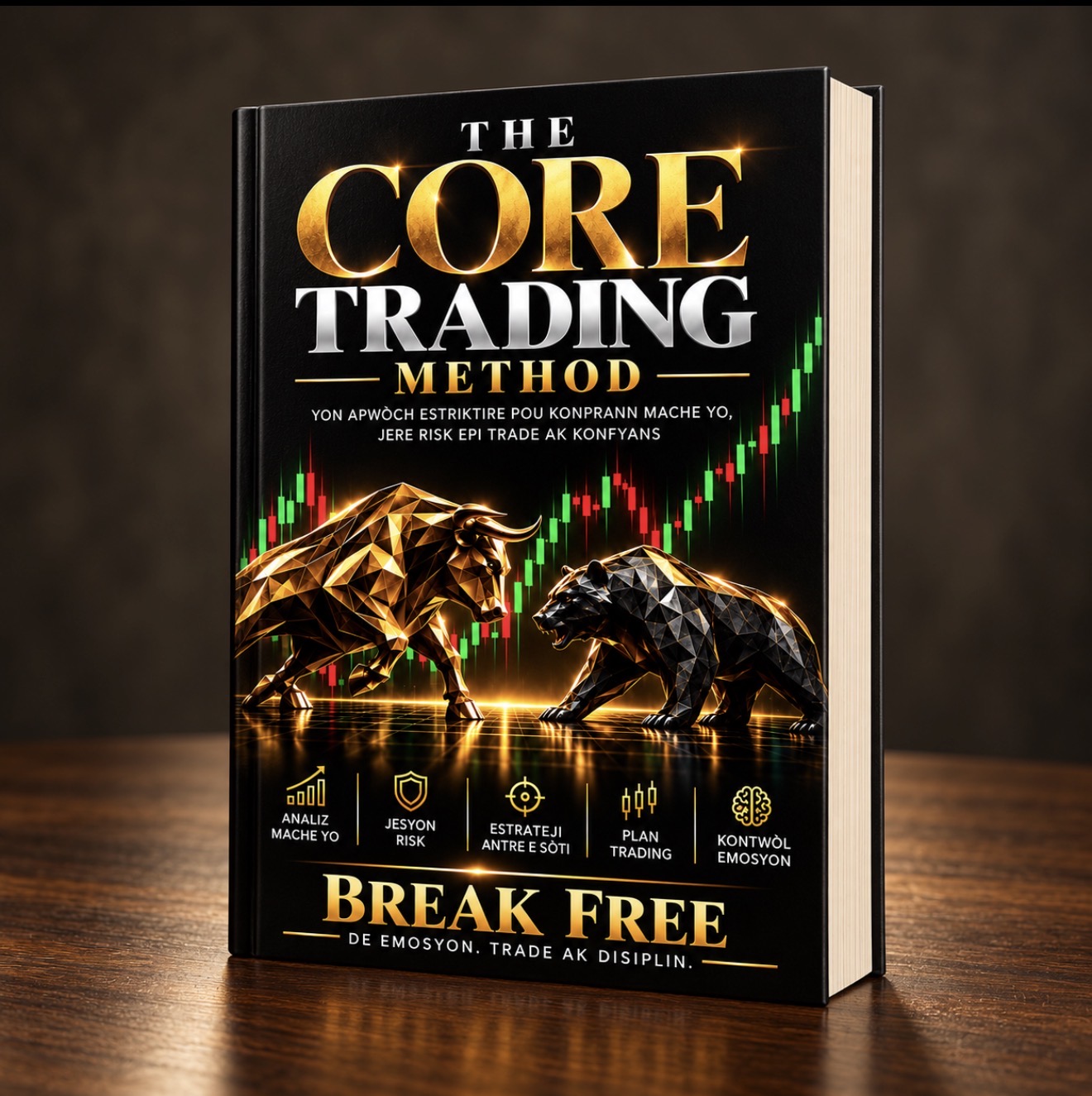 The Core Trading Method book standing on a wooden table